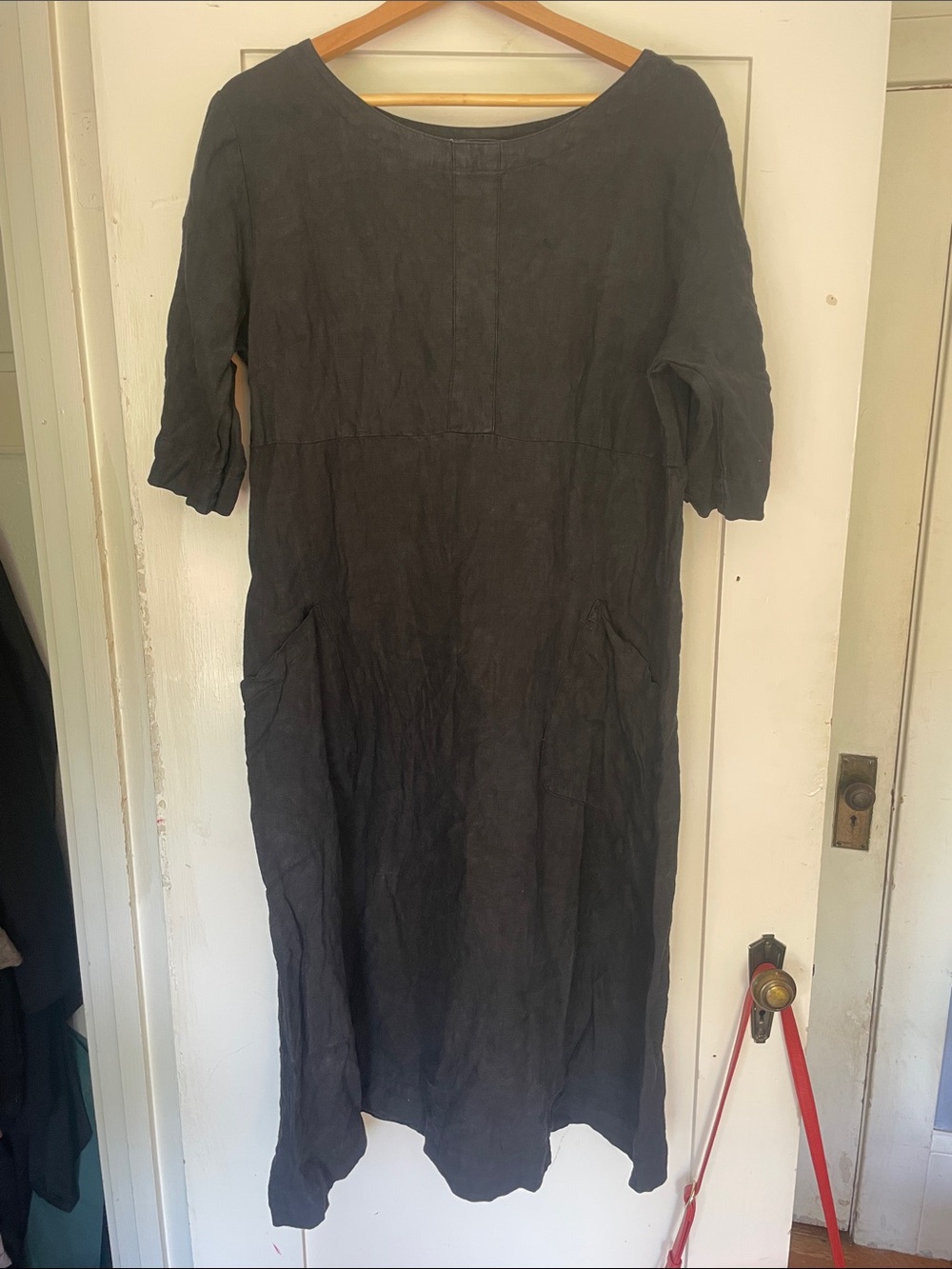 Lagenlook Black Linen Dress with pockets